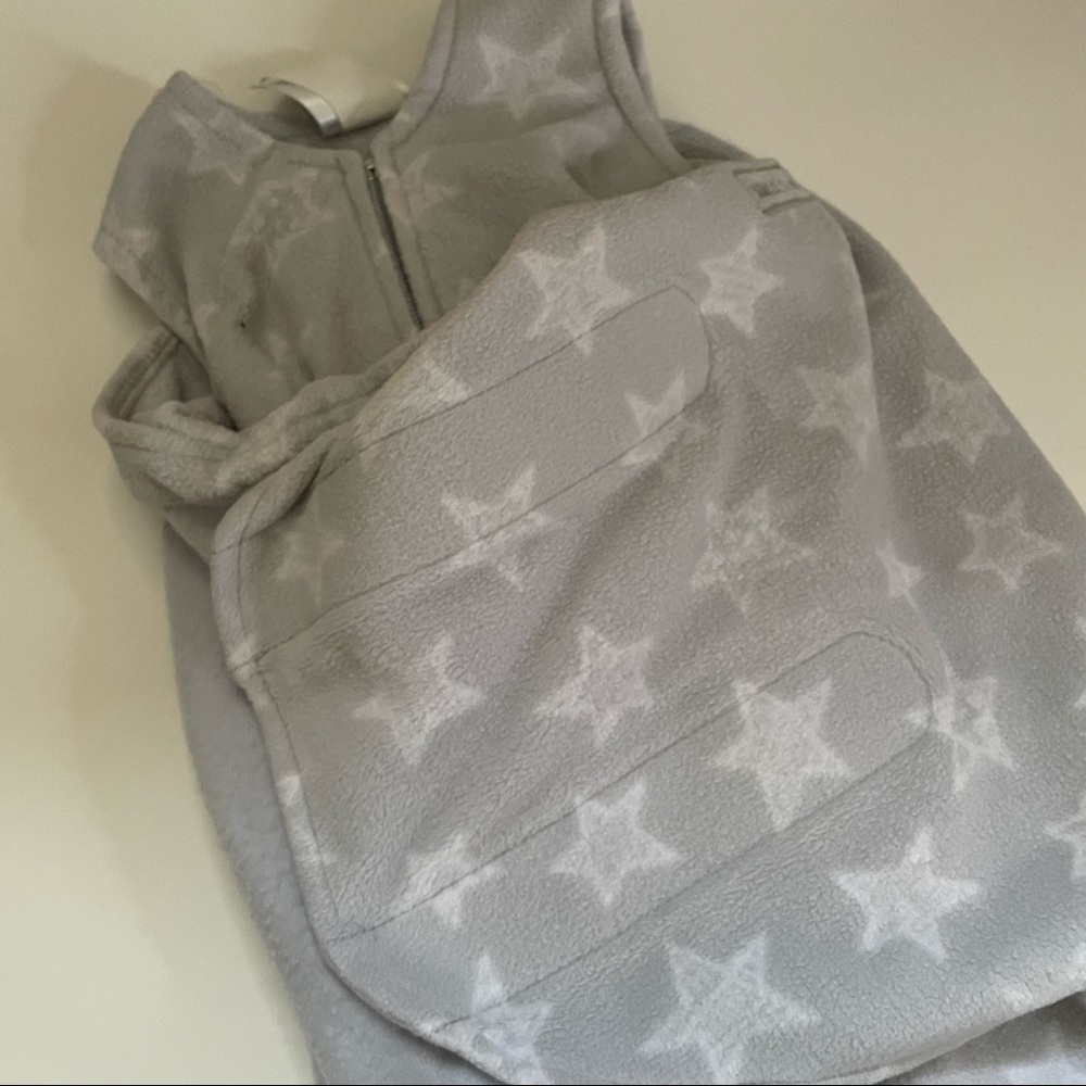 Halo sleep sack swaddle in fleece gray white stars hook and loop